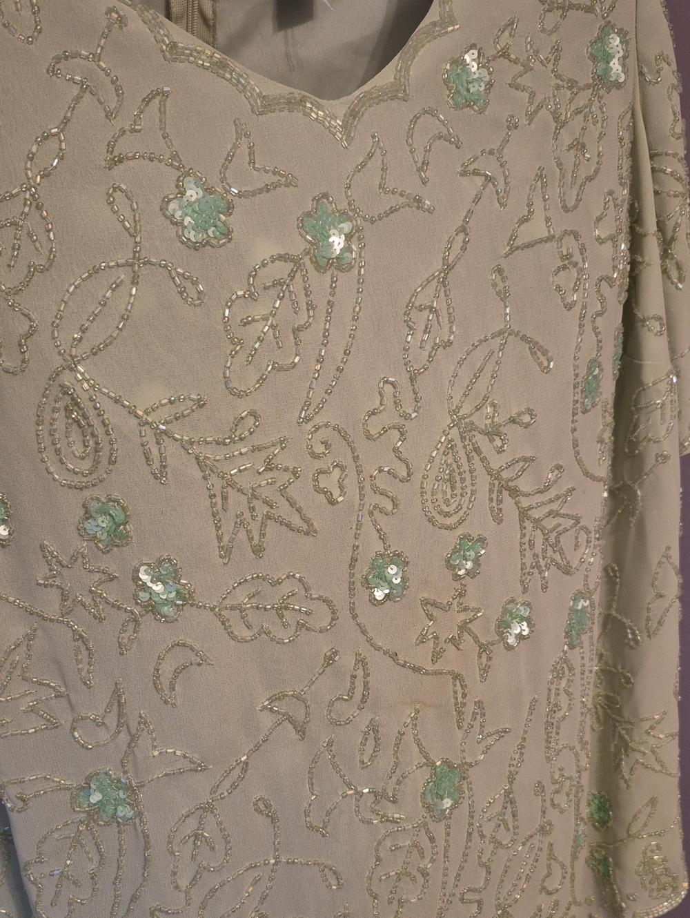 Beaded Sequin  Floral Top — Light Green - Picture 2 of 3